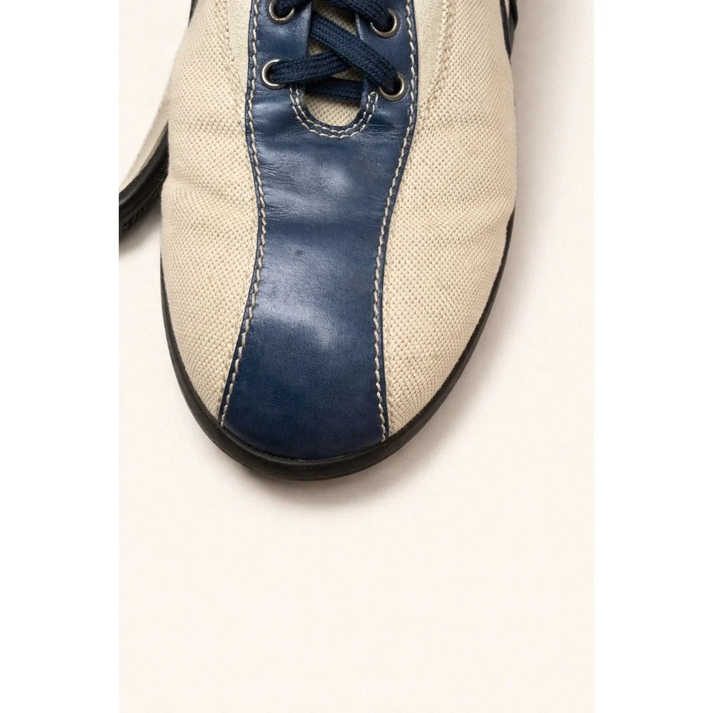 Tod's‎ Navy Leather Linen Sneakers Women's 8.5 Driving Shoes Retro Bowling Italy